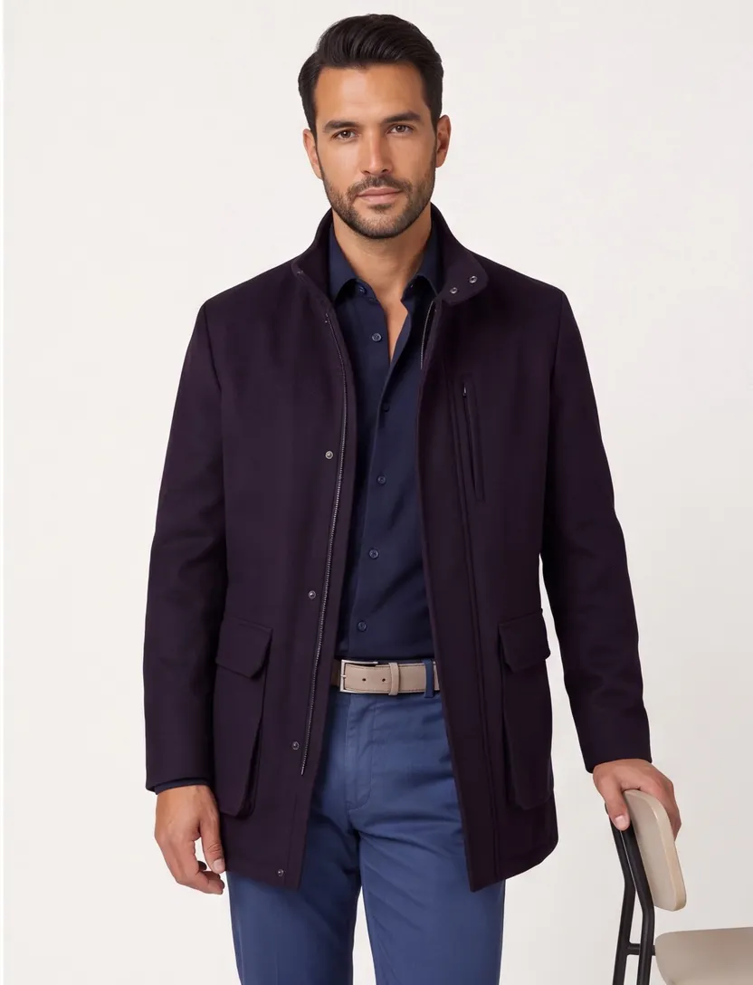 Corneliani jas donkerblauw virginwol met rits en knoop
