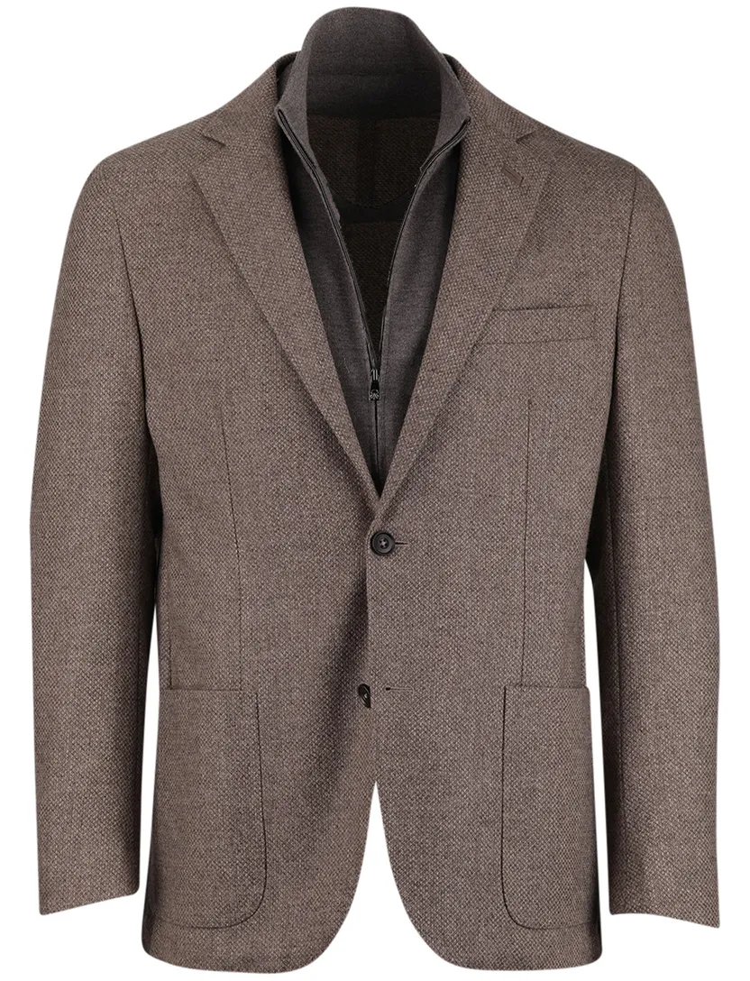 Corneliani colbert lamswol bruin gemeleerd normale fit