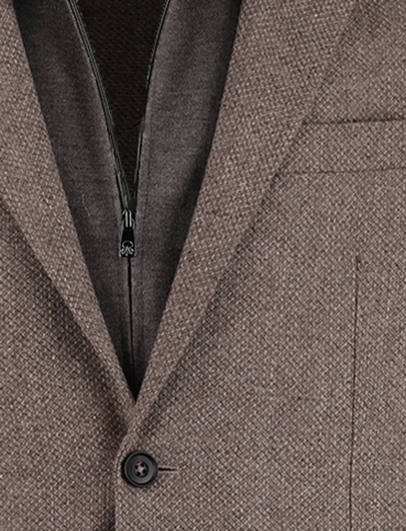 Corneliani colbert lamswol bruin gemeleerd normale fit