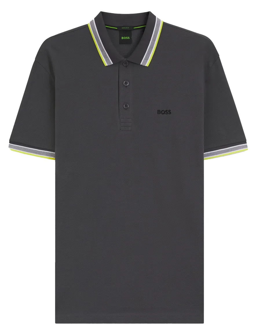 Boss green poloshirt grijs 3-knoops katoen