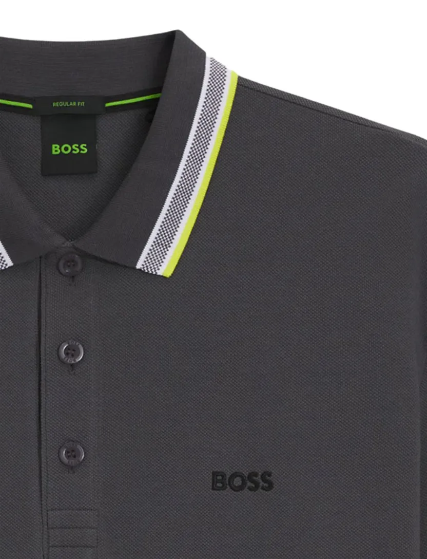 poloshirt Boss green grijs 3-knoops katoen