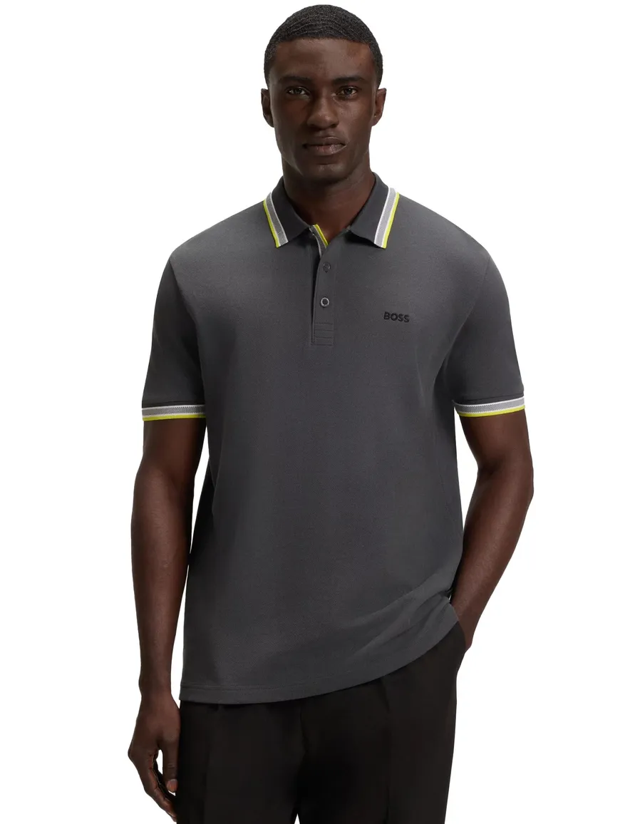 Boss green poloshirt grijs 3-knoops katoen