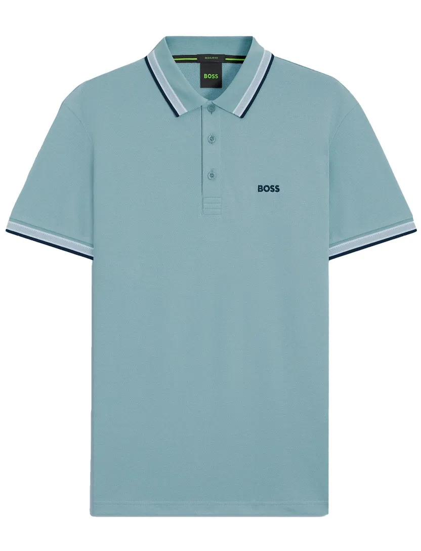 BOSS Green Paddy Open korte mouw polo blauw effen
