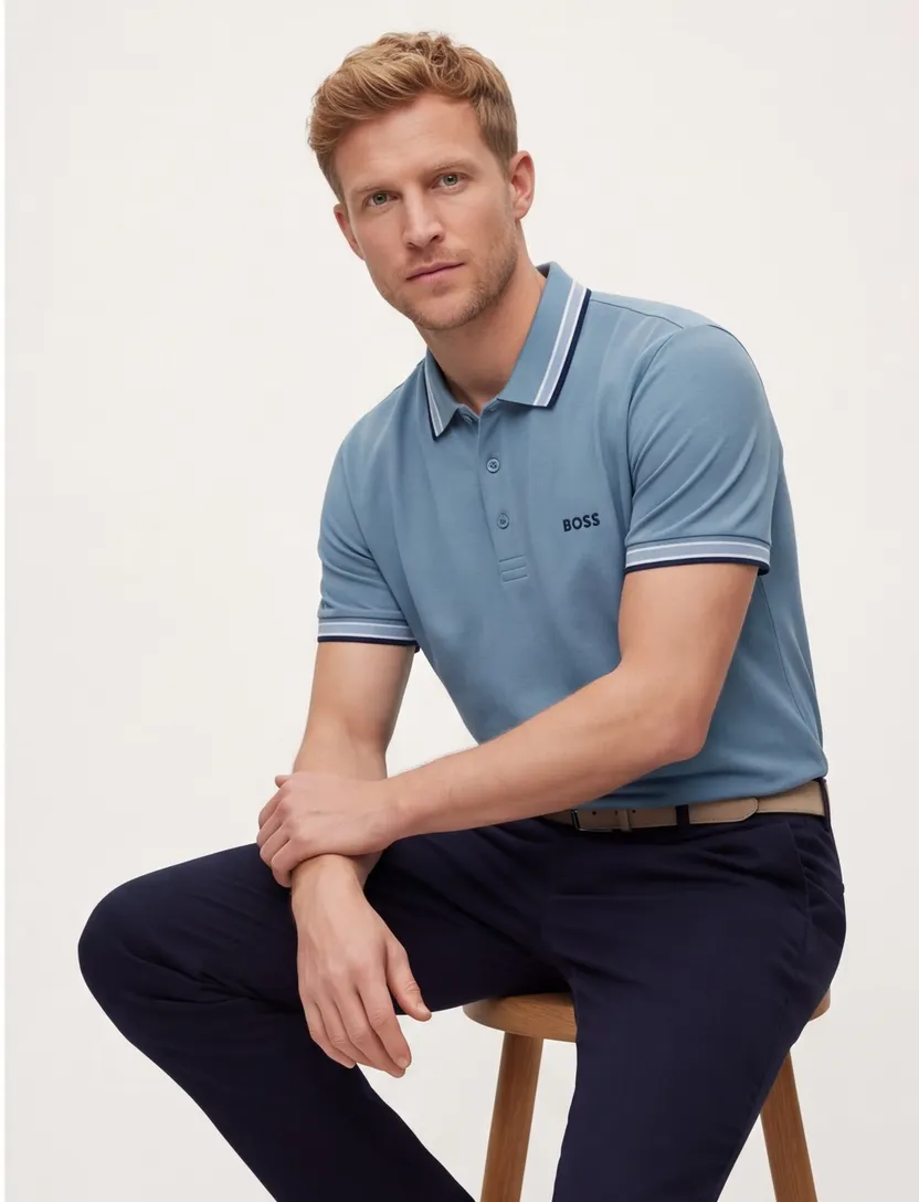 BOSS Green Paddy Open korte mouw polo blauw effen