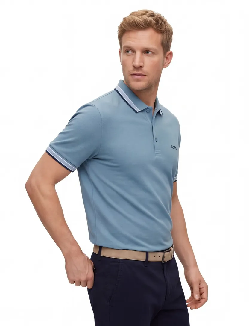 BOSS Green Paddy Open korte mouw polo blauw effen