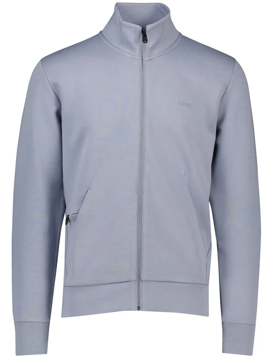 BOSS Green sweatvest Big & Tall Skaz lichtblauw katoen opstaande kraag