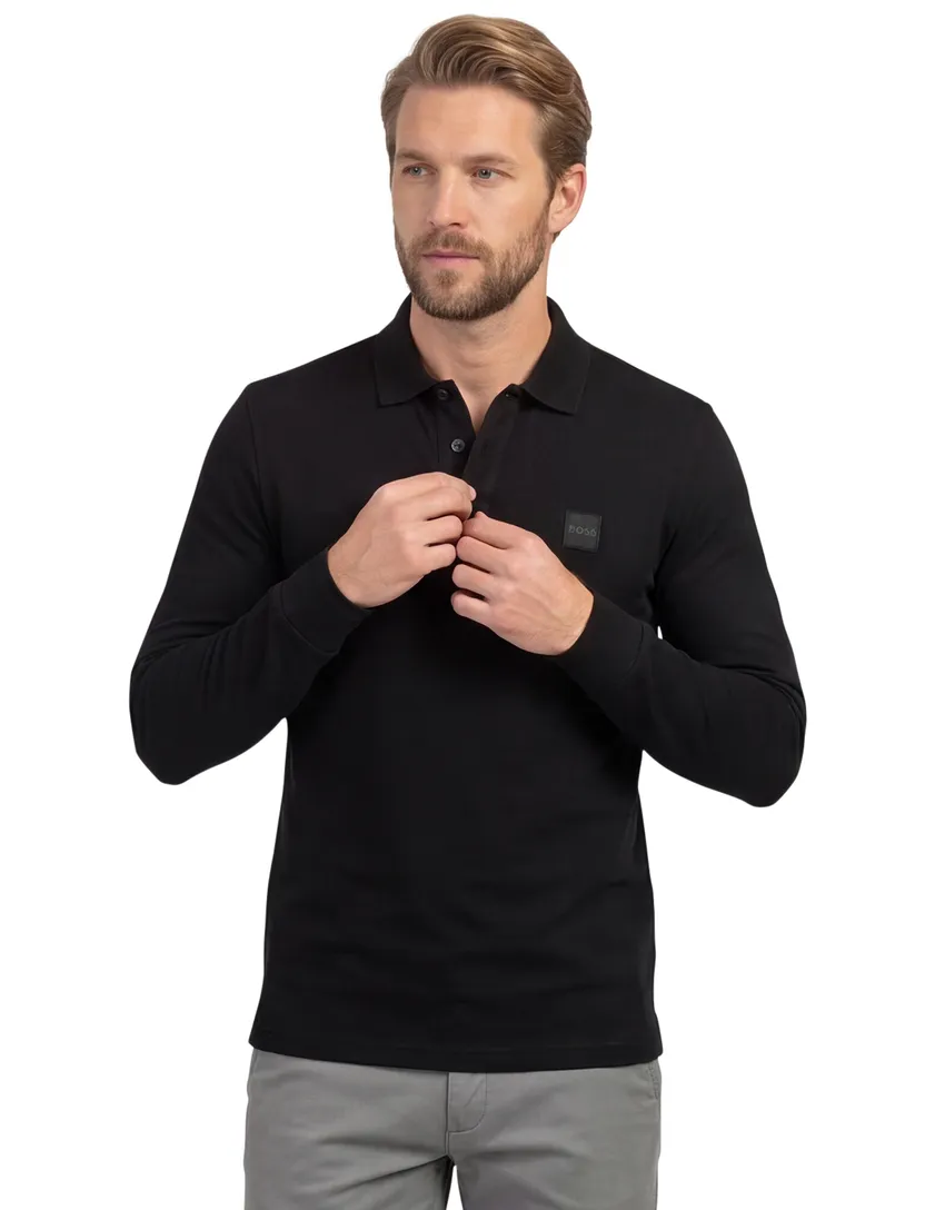 Boss Orange Passerby bruin effen lange mouw polo