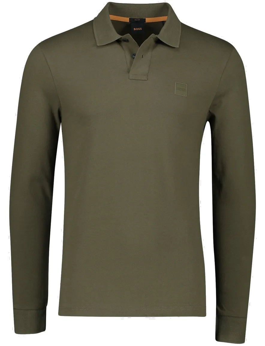 BOSS Orange Passerby open lange mouw polo groen