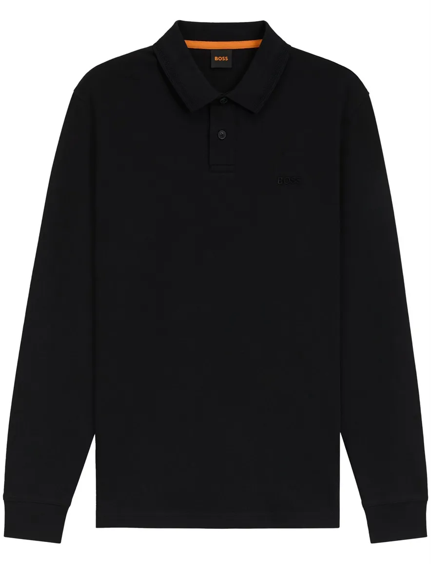 Boss orange poloshirt lange mouw zwart katoen