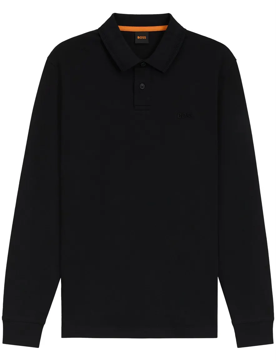 Boss orange poloshirt lange mouw zwart katoen