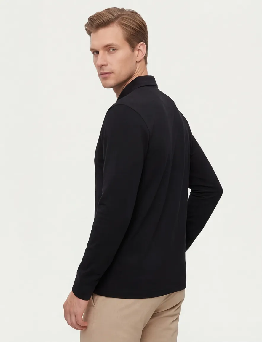 Boss orange poloshirt lange mouw zwart katoen
