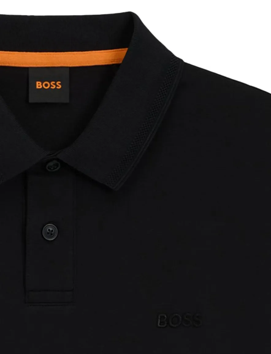 Boss orange poloshirt lange mouw zwart katoen