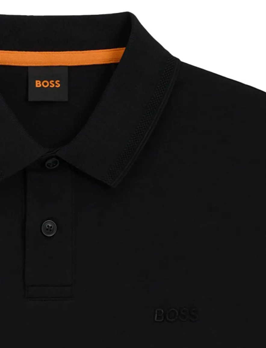 Boss orange poloshirt lange mouw zwart katoen