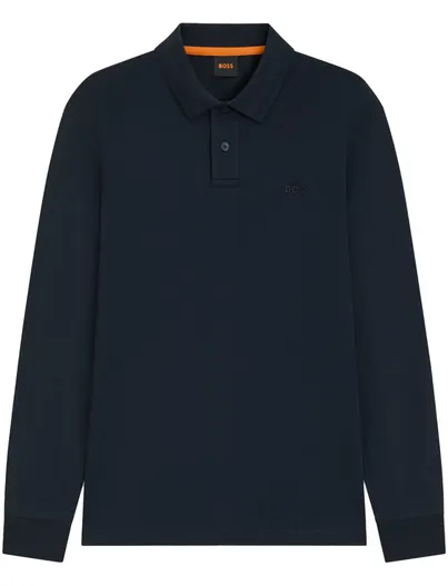 Hugo Boss polo lange mouw Boss orange donkerblauw katoen