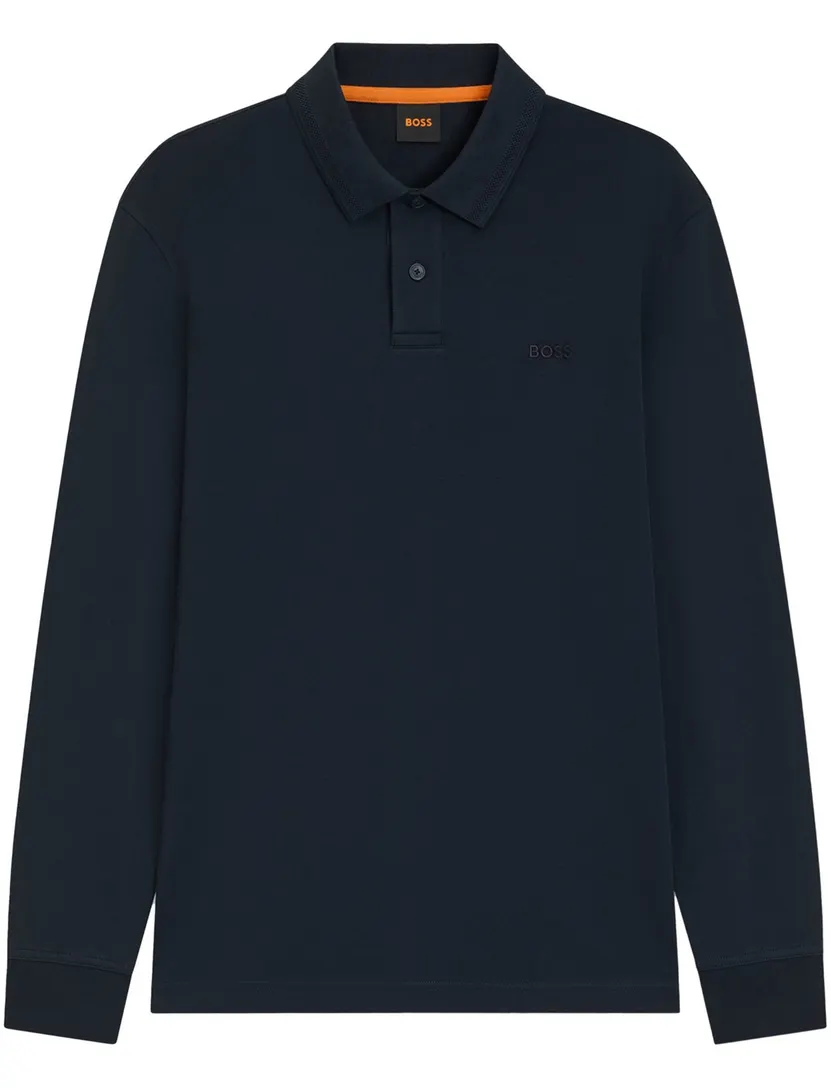 polo lange mouw Boss orange donkerblauw katoen