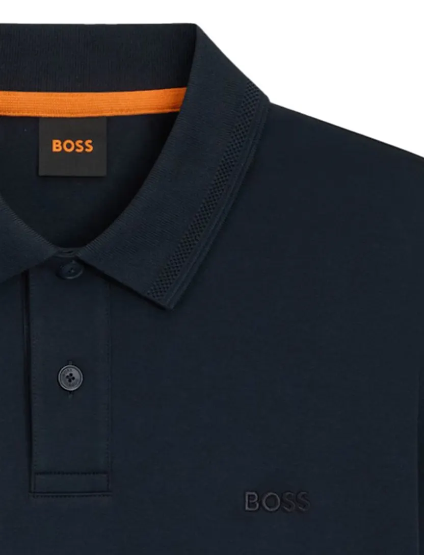 polo lange mouw Boss orange donkerblauw katoen