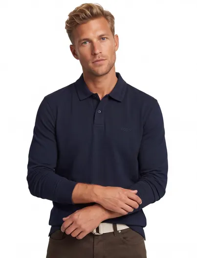 Hugo Boss Boss orange polo lange mouw donkerblauw katoen