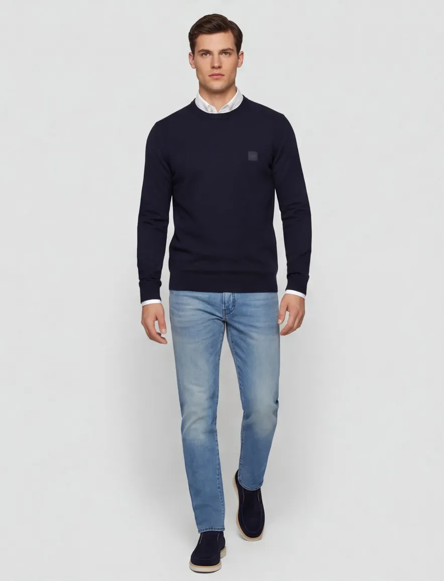Boss orange trui donkerblauw effen