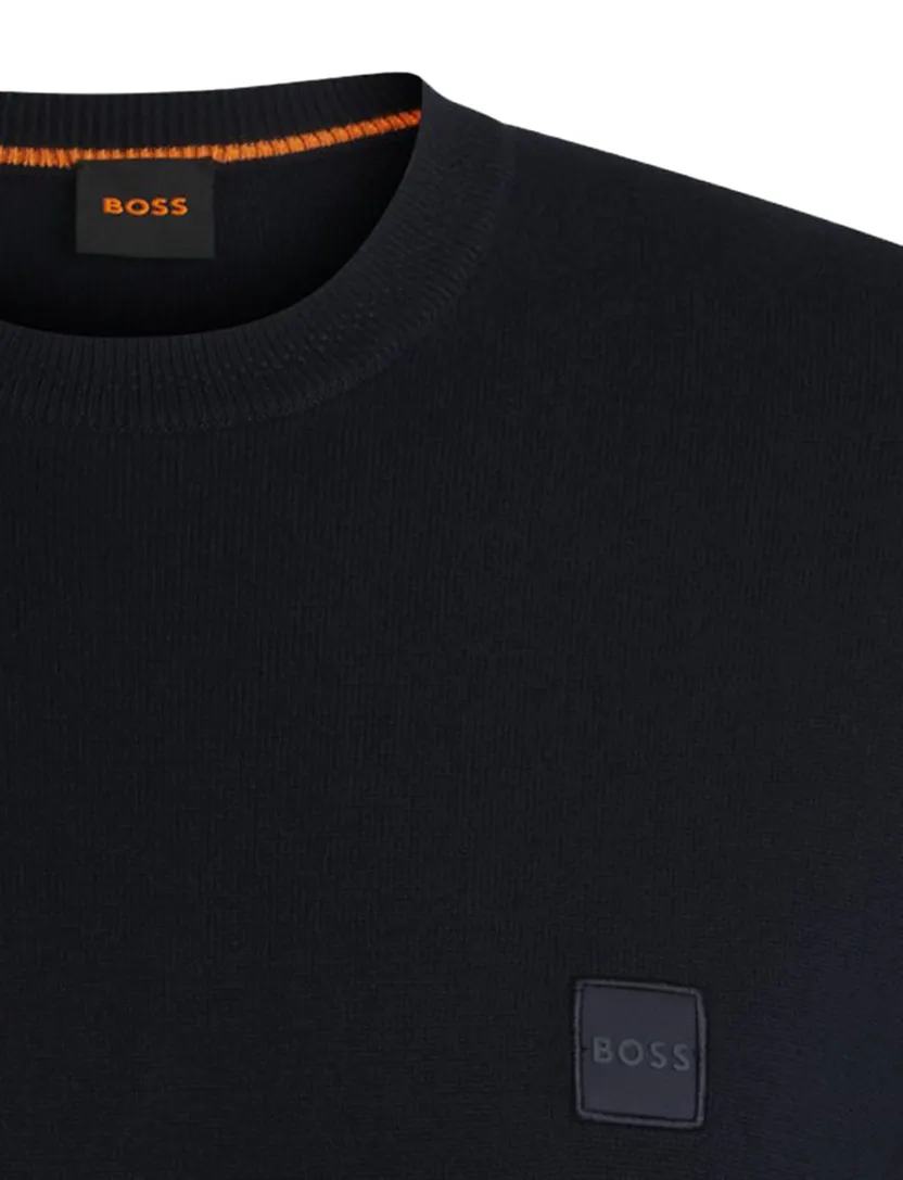 trui Boss orange donkerblauw effen katoen kasjmier