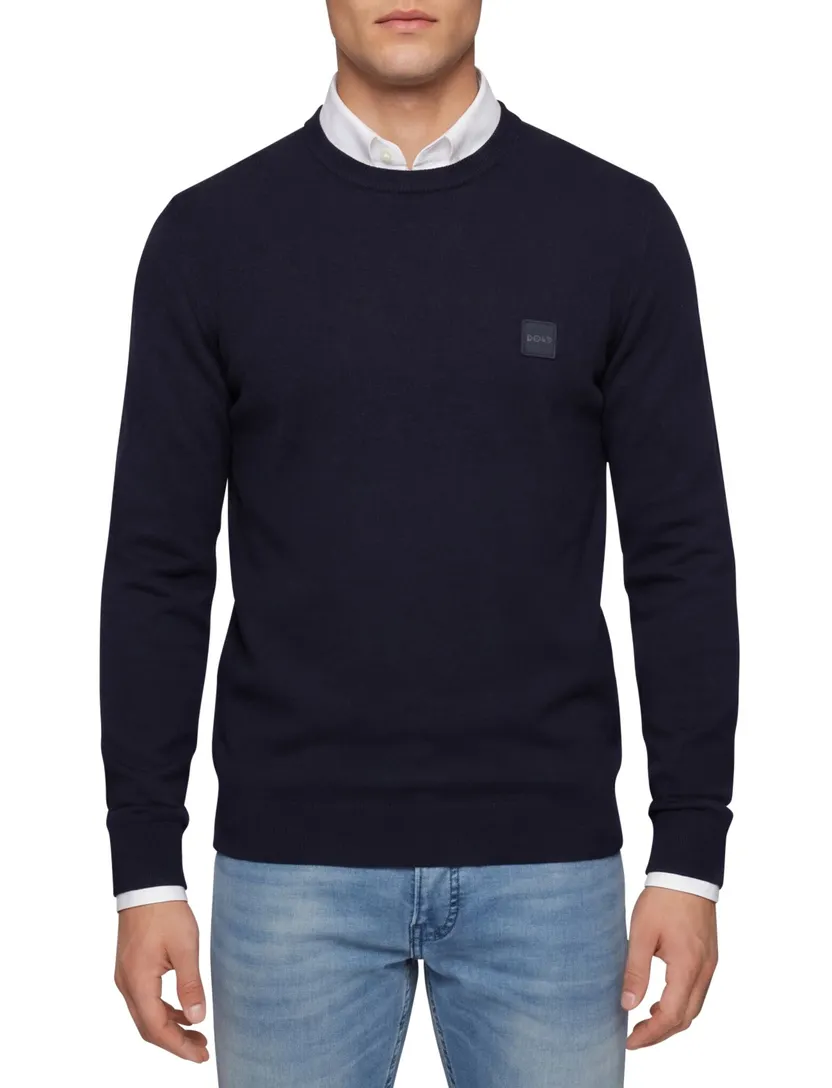 trui Boss orange donkerblauw effen katoen kasjmier