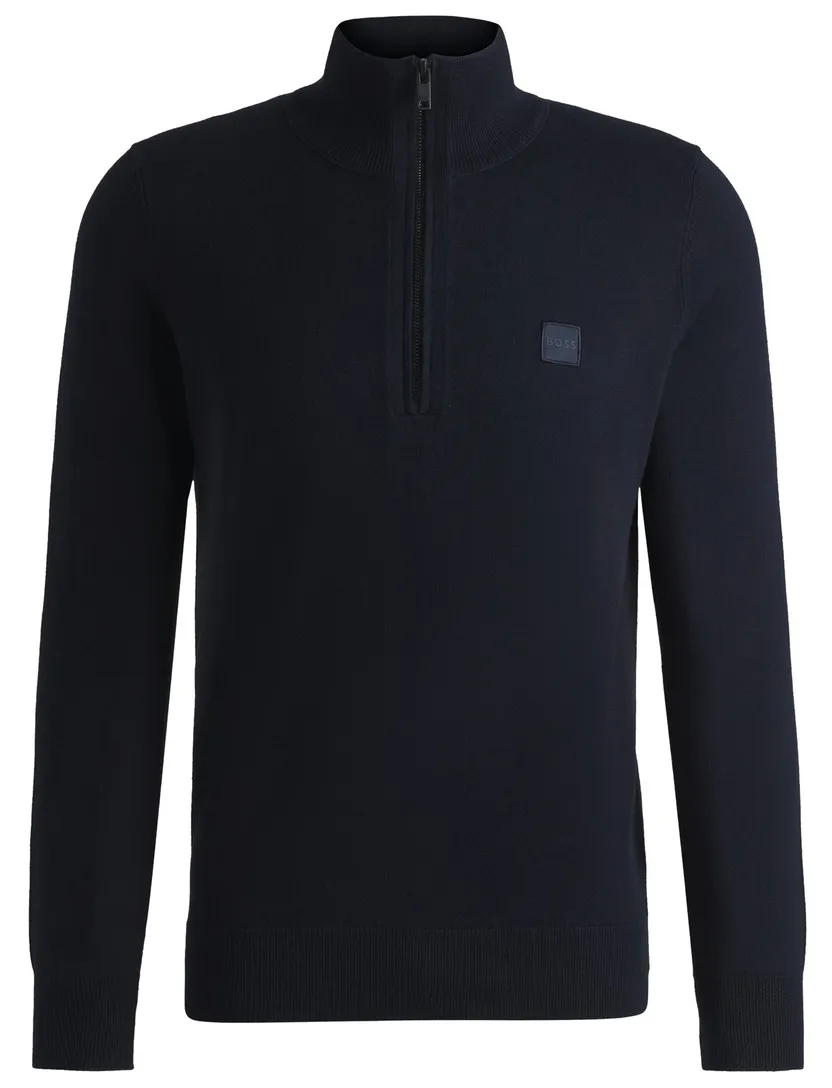 trui Boss halfzip donkerblauw katoen kasjmier