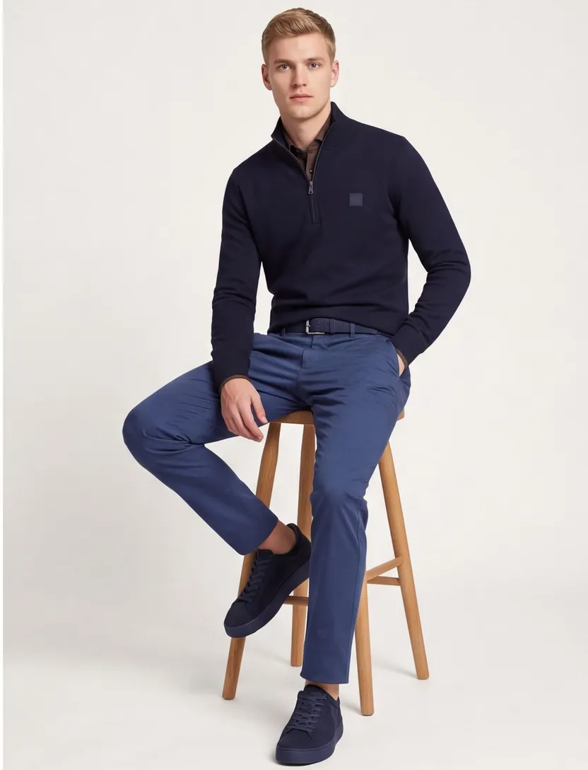 trui Boss halfzip donkerblauw katoen kasjmier