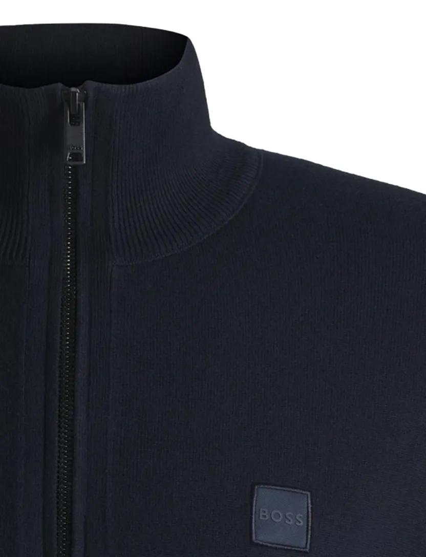 trui Boss halfzip donkerblauw katoen kasjmier