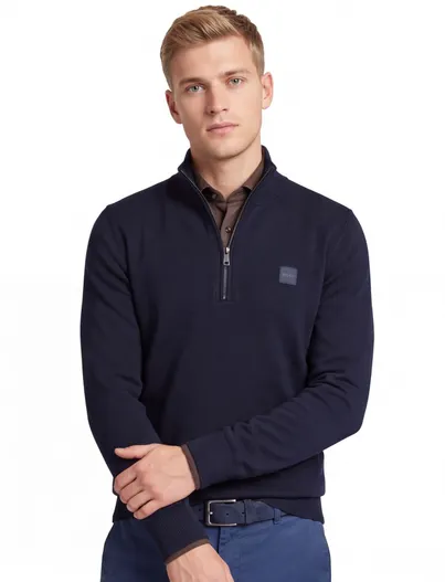Hugo Boss trui Boss halfzip donkerblauw katoen kasjmier