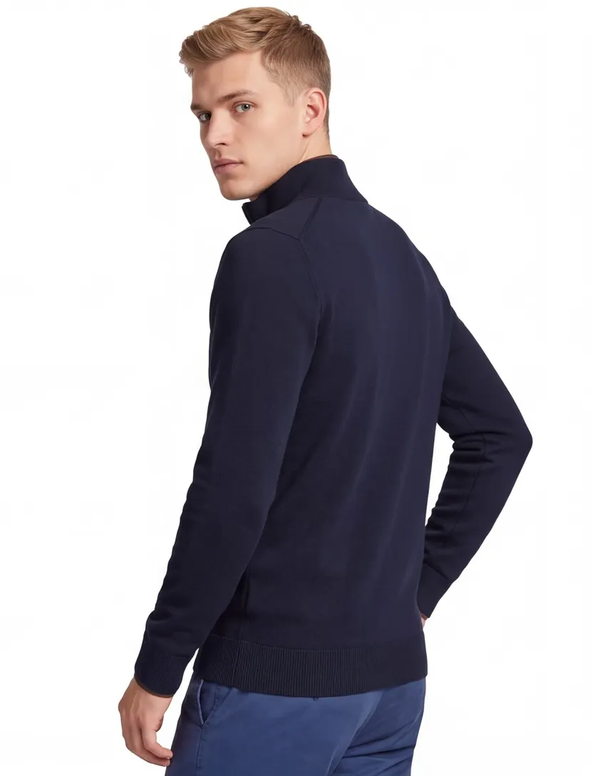 trui Boss halfzip donkerblauw katoen kasjmier