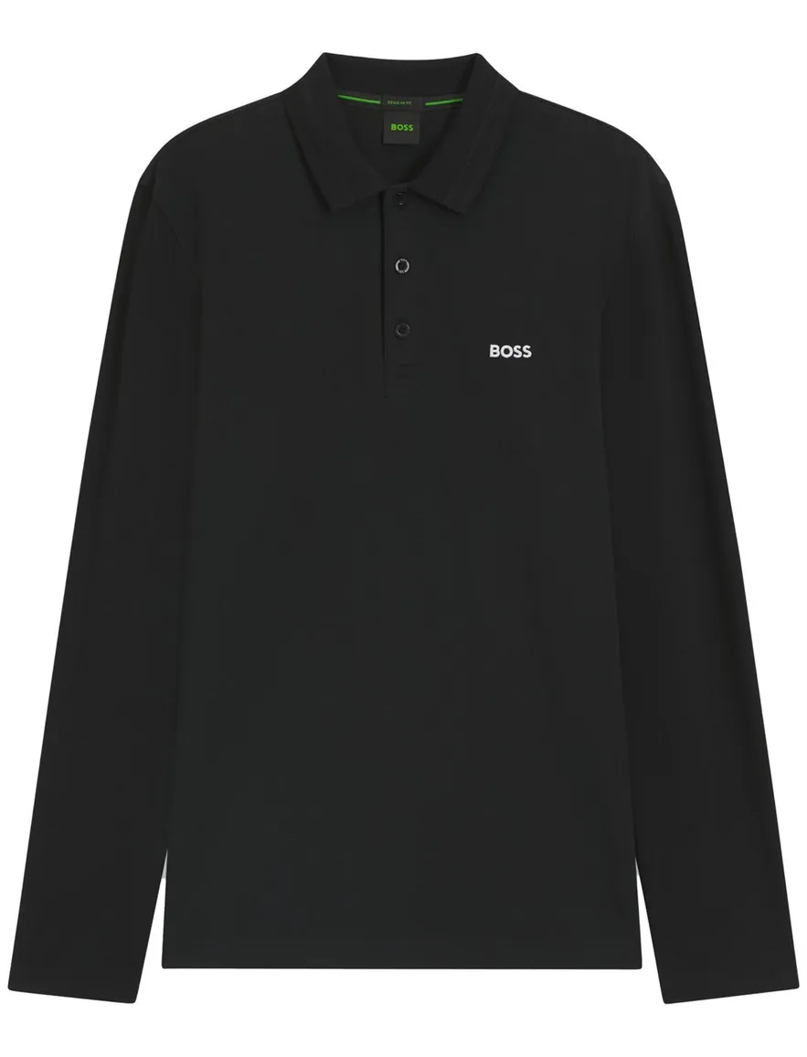 Boss Green polo lange mouw zwart