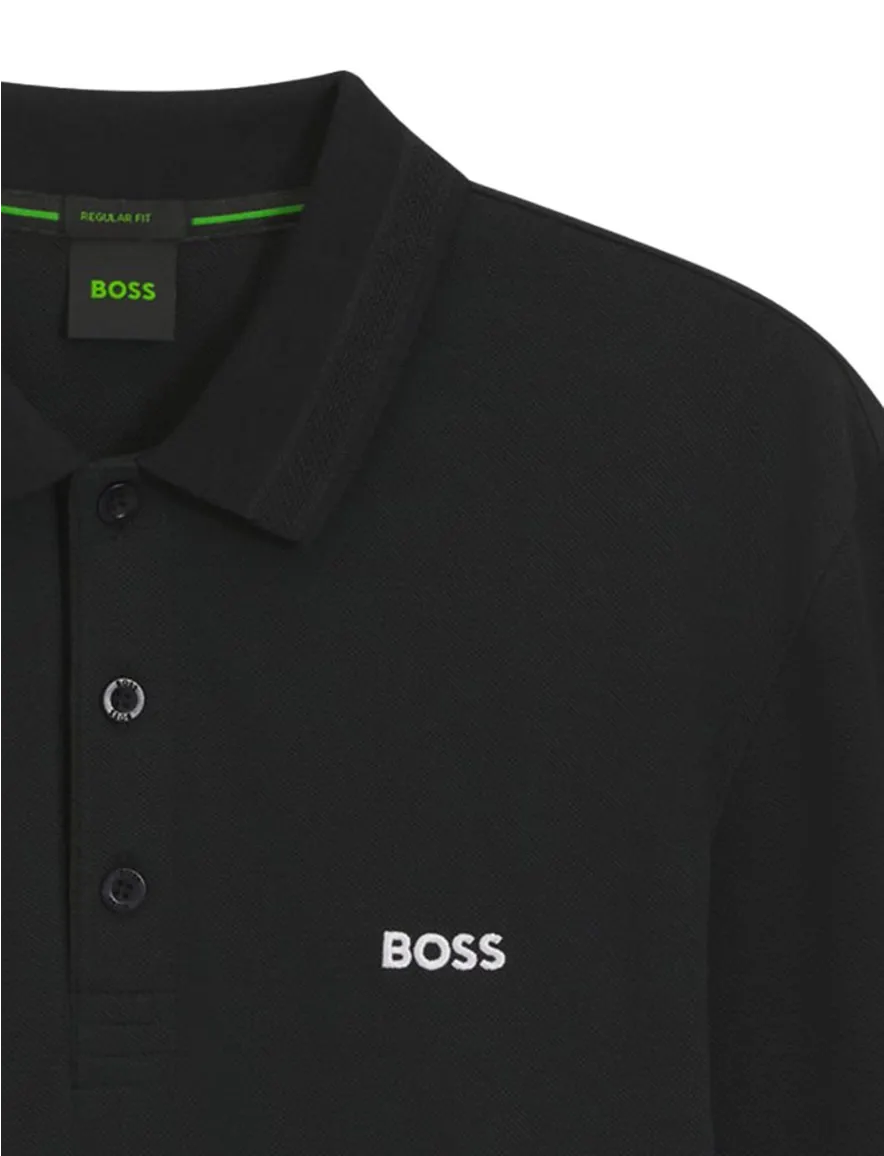Boss Green poloshirt lange mouw zwart katoen