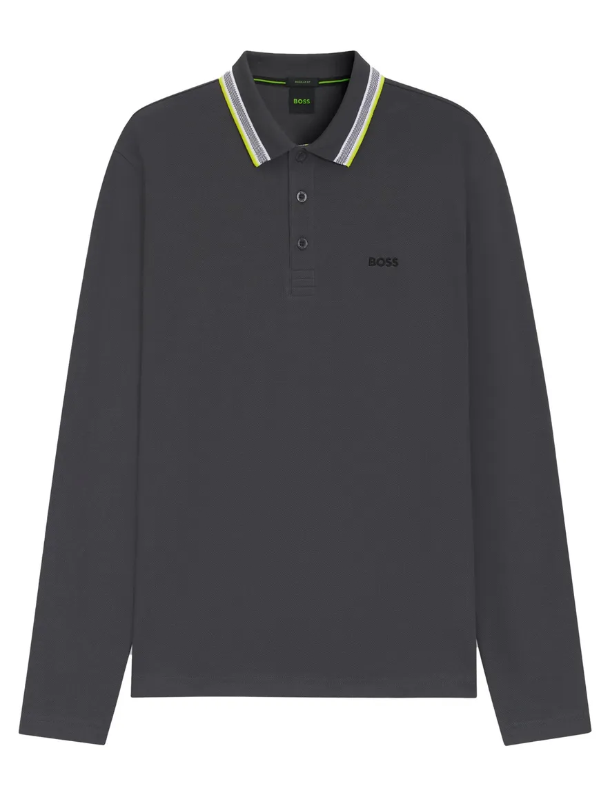 Boss Green polo grijs lange mouw