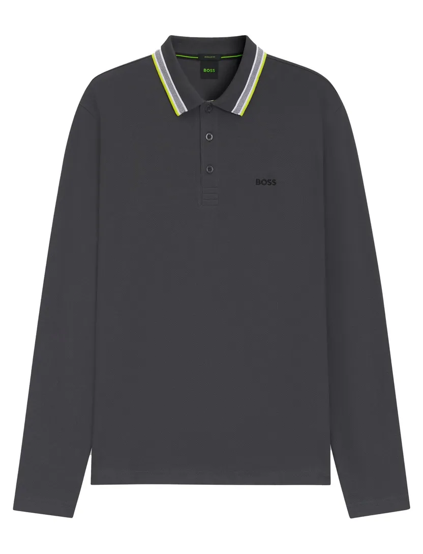 poloshirt Boss Green grijs lange mouw katoen
