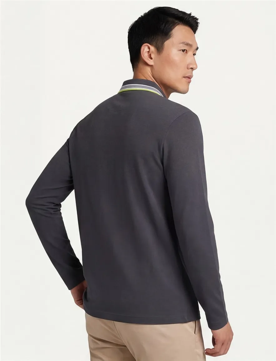 Boss Green poloshirt grijs lange mouw katoen