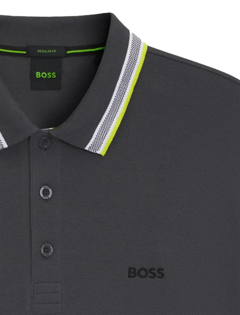 poloshirt Boss Green grijs lange mouw katoen
