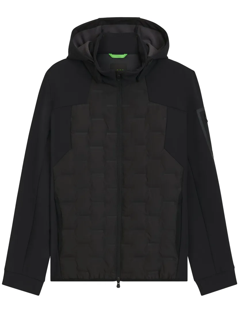 winterjas Boss Green zwart effen met capuchon