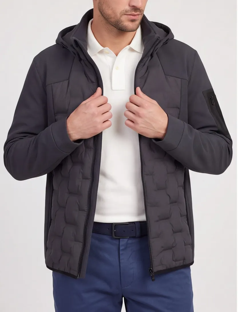 winterjas Boss Green grijs met capuchon