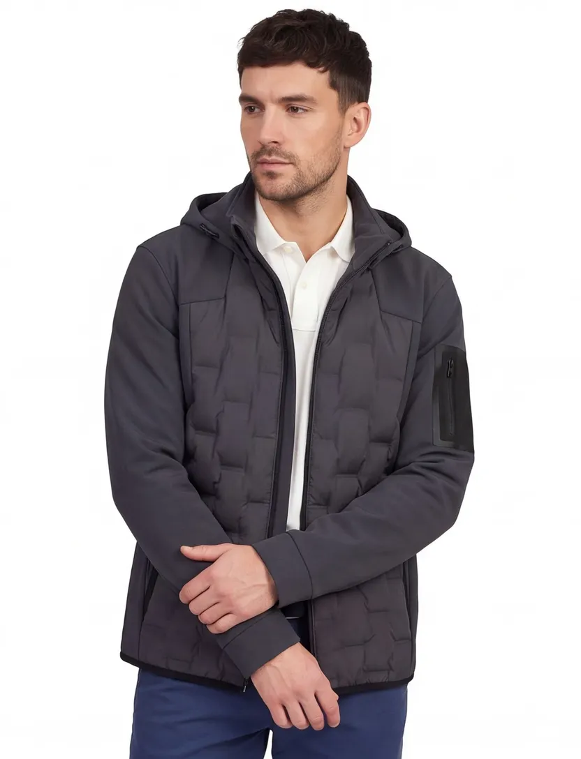 winterjas Boss Green grijs met capuchon