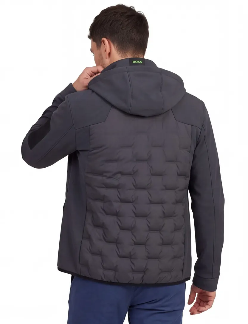 winterjas Boss Green grijs met capuchon