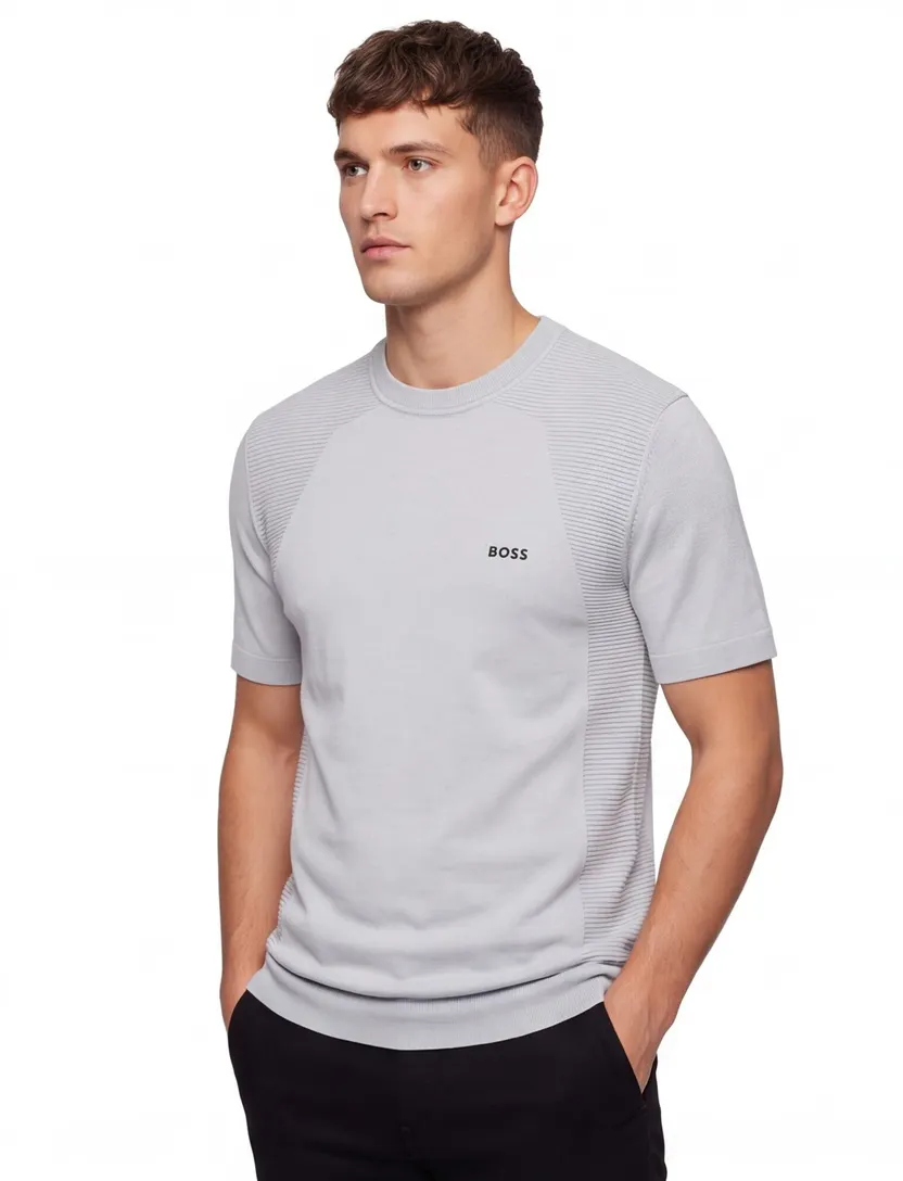 t-shirt Boss Green grijs katoen ronde hals