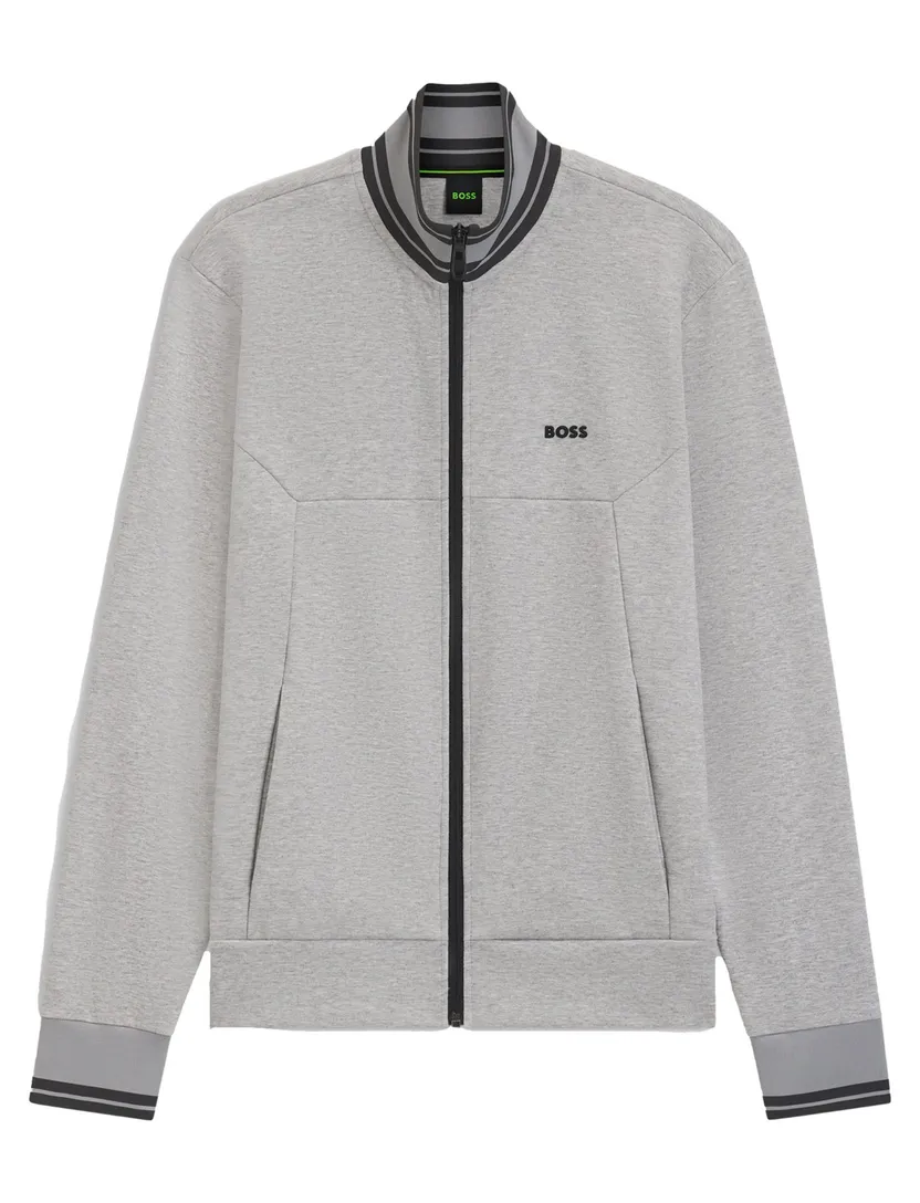 sweatvest Boss Green grijs gemêleerd