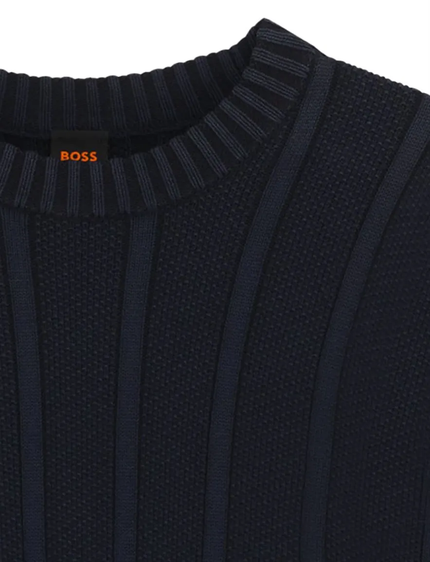 Boss Orange trui donkerblauw gestreept katoen