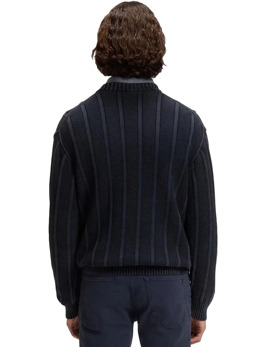 Boss Orange trui donkerblauw gestreept katoen