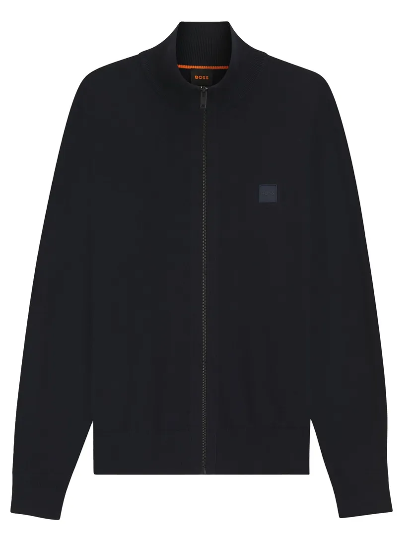 vest Boss Orange donkerblauw effen katoen kasjmier