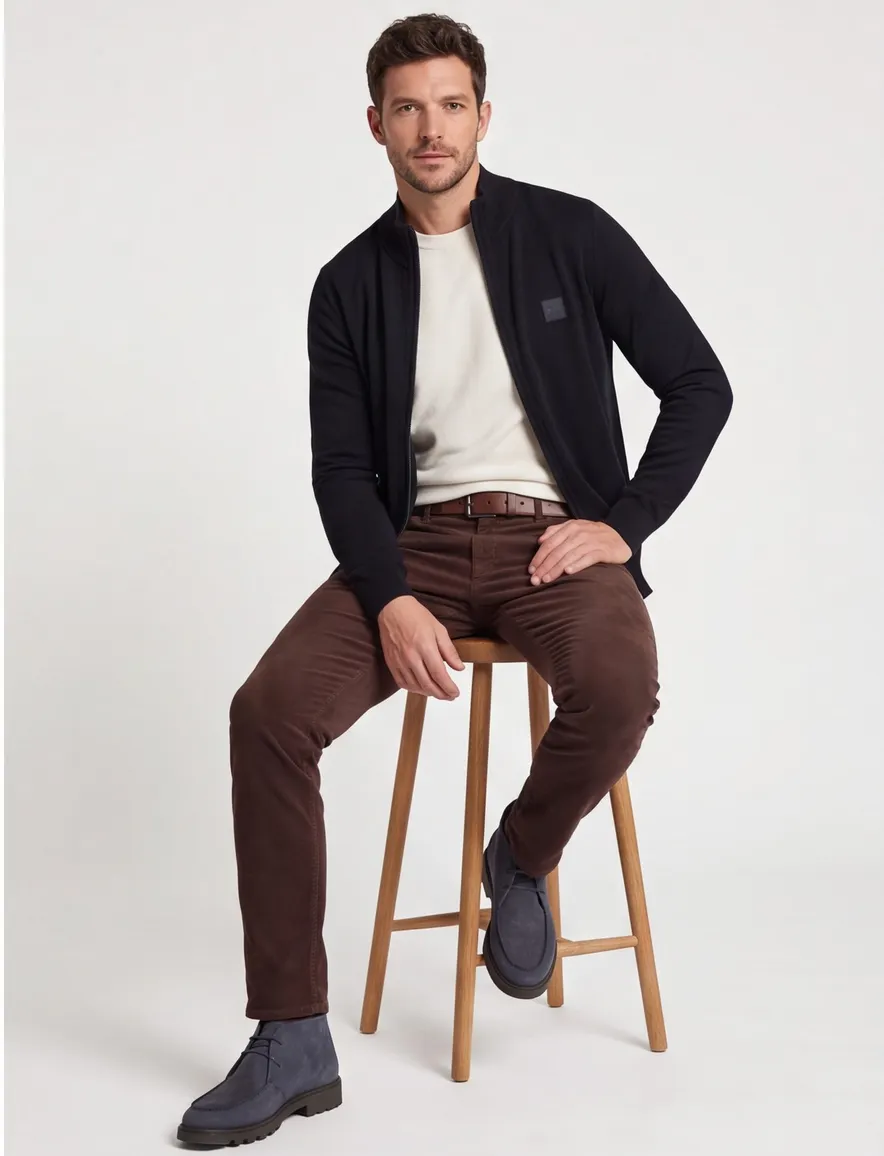 Boss Orange donkerblauw vest effen katoen kasjmier