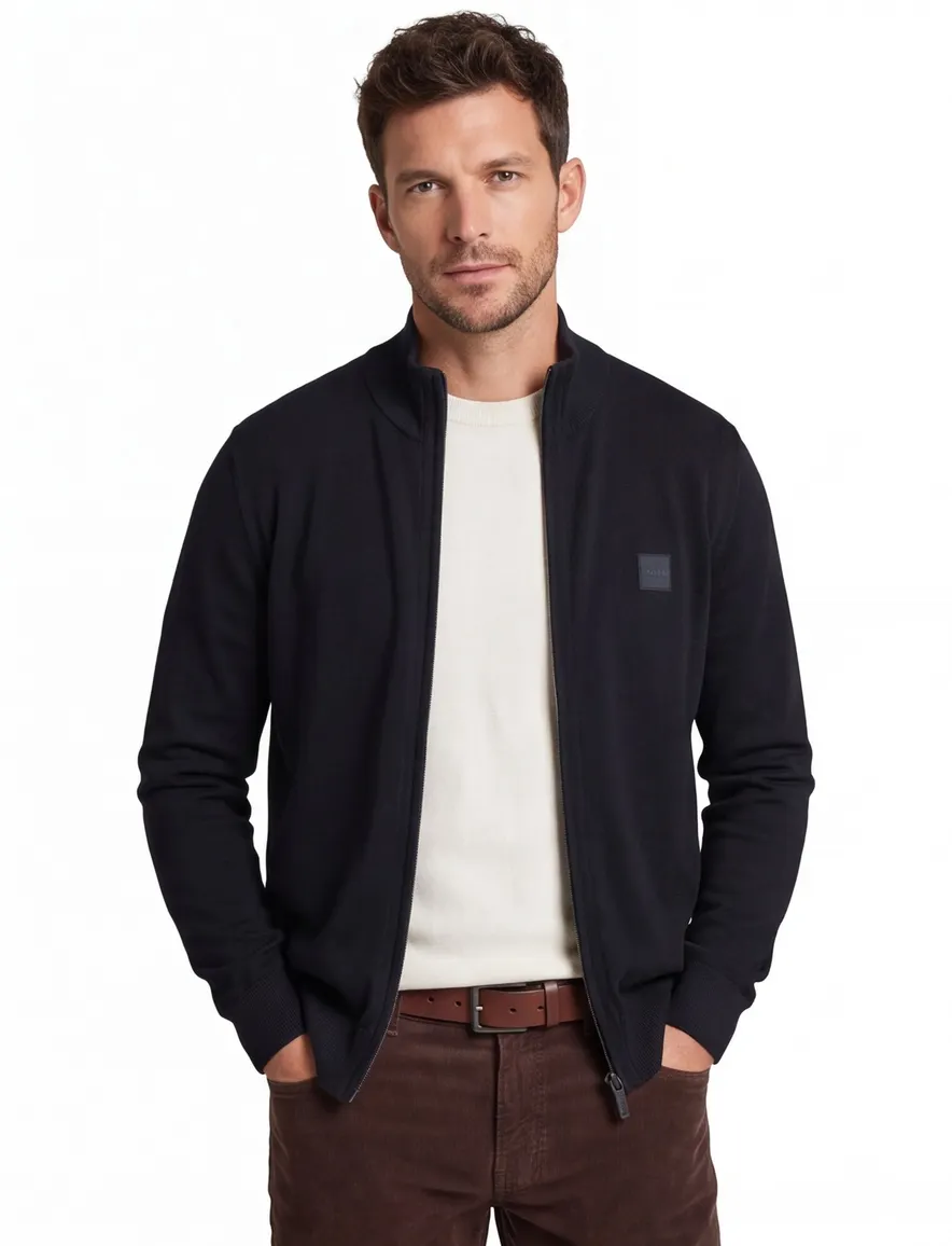 Boss Orange donkerblauw vest effen katoen kasjmier