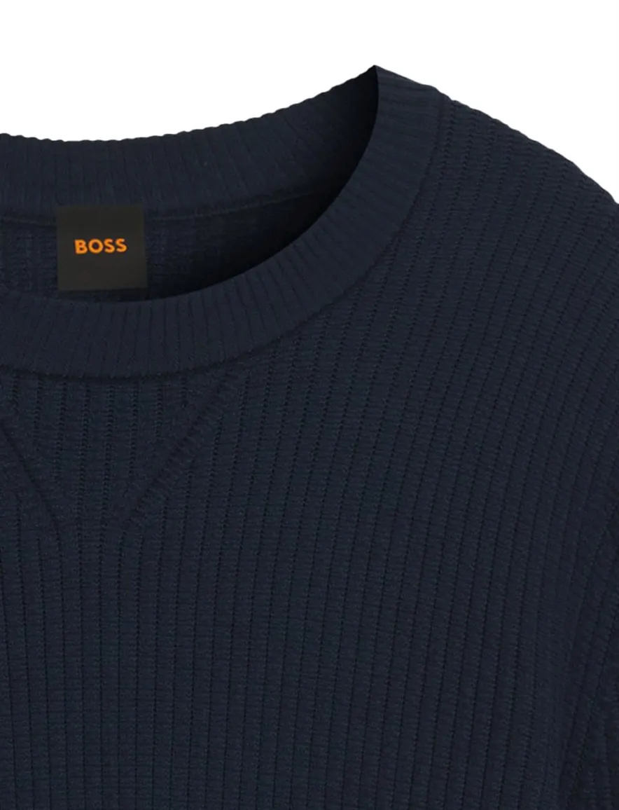 Boss orange trui donkerblauw effen ronde hals