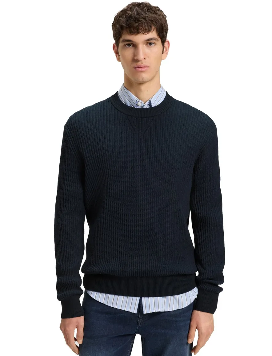 Boss orange trui donkerblauw effen ronde hals
