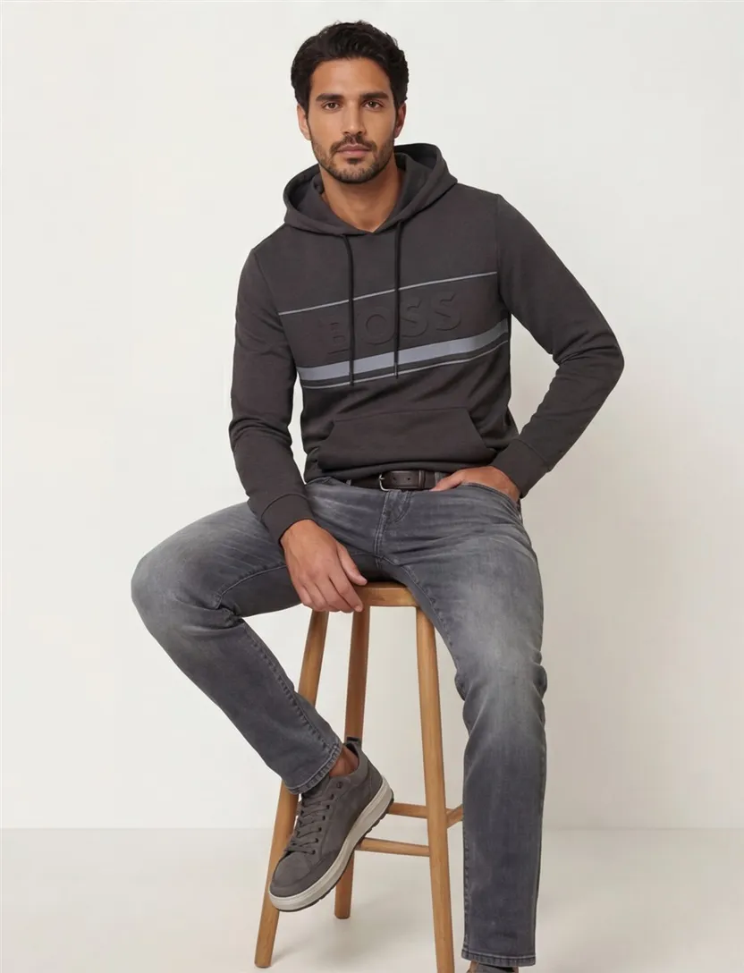 hoodie Boss Green antraciet katoen