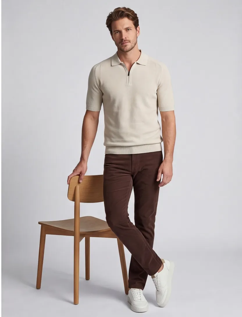 poloshirt Boss Orange kancello rits beige effen